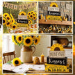 4 Pcs Summer Table Decor Wooden Sunflower Tiered Tray Decor Rustic Farmhouse Yellow Block Signs Gifts Summer Tabletop Centerpieces for Home Kitchen Coffee Bar Decorations