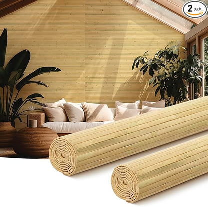 Juexica 2 Pcs Natural Bamboo Wall Panel for Interior Wall 48''x96'' Bamboo Covering Renewable Pole Wainscoting Room Divider Wrap Decor for Bedroom Living Room Kitchen Island Office (Natural)