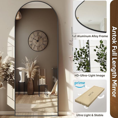 Antok Arched Full Length Mirror, 58"x19" Black Metal Frame Floor Mirror for Bedroom Living Room, Freestanding/Wall Mount/Leaning