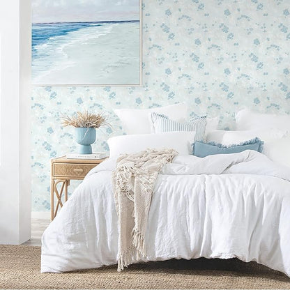 Dimoon 78.7"x17.3" Blue Wallpaper Floral Contact Paper Peel and Stick Wallpaper White Vintage French Country Renter Friendly Bathroom Boho Flower Removable Wall Paper Kitchen Self Adhesive Vinyl