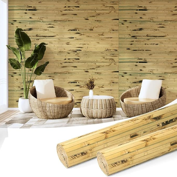 Art3d Natural Bamboo Wall Panel for Interior Wall Decor, Renewable Pole Wrap Wainscoting Paneling for Wall Ceiling Furniture Cabinet Office, 48 x 96 Inch, 2-Pack - Light Burned
