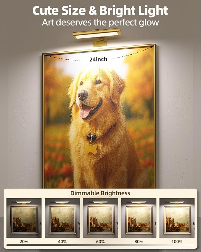 EZVALO Picture Light for Wall, Rechargeable 2400mAh Battery Lights Wireless Remote, 3 Color & Dimmable Magnetic 7.87'' LED Lights Display for Painting, Living Room, Gallery, Bedroom(Gold-2P)