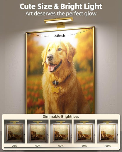 EZVALO Picture Light for Wall, Rechargeable 2400mAh Battery Lights Wireless Remote, 3 Color & Dimmable Magnetic 7.87'' LED Lights Display for Painting, Living Room, Gallery, Bedroom(Gold-3P)