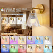 Vintage Battery Operated Wall Sconce with Transparent Crystal Grid Glass Lampshade Rechargeable Battery Powered Wall Light with Remote Control for Bedside Bedroom Bathroom, Set of 1