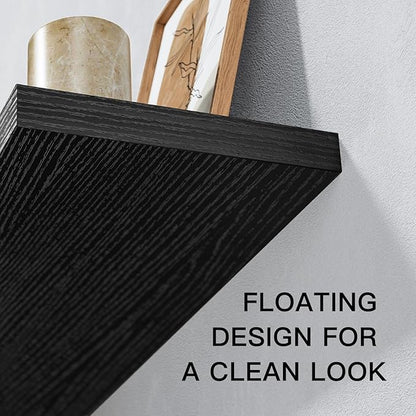AMADA HOMEFURNISHING Floating Shelves Wall Mounted, 24 x 7 Inch Wall Shelves for Bathroom, Bedroom, Living Room, Black Shelves Set of 2 | Wall Shelves, for Bathroom, Bedroom, Living Room, Shelves