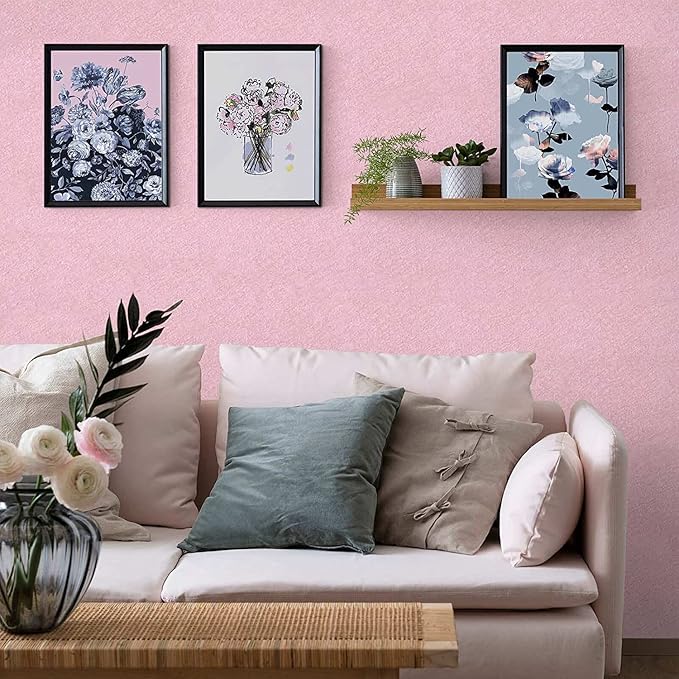 Abyssaly Pink Wallpaper Stick and Peel Removable Self Adhesive Pink Wall Paper Embossed Home Decorative Wallpaper for Girls Solid Color Shelf Drawer Liner Paper 15.7 inch X 196.8 inch