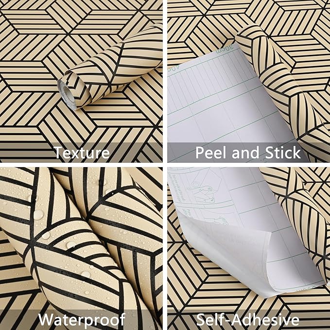 WENMER 17.71 Inch x 197 Inch Geometric Hexagon Wallpaper Contact Paper Peel and Stick Brown and Black Hexagon Removable Self Adhesive Wallpaper Vinyl Film Shelf Paper & Drawer Liner Roll for Home Use