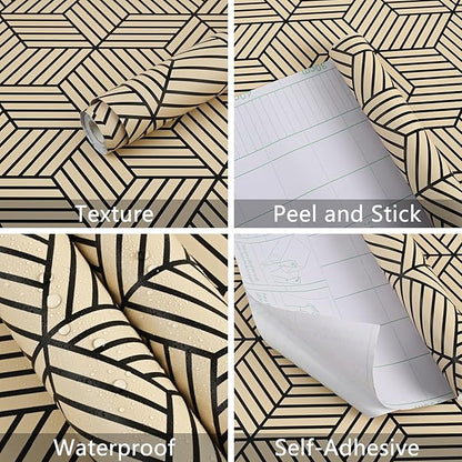 WENMER 17.7" x 1181" Geometric Hexagon Peel and Stick Wallpaper - Brown and Black Removable Self Adhesive Vinyl Film for Home Use