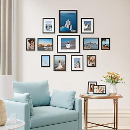 Vittanly Picture Frames Set of 14, Gallery Wall Frame Set with 2Pcs 11x14, 6Pcs 8x10 and 6Pcs 5x7 Photo Frames, Picture Frames Collage Wall Decor for Wall or Tabletop Display, Black