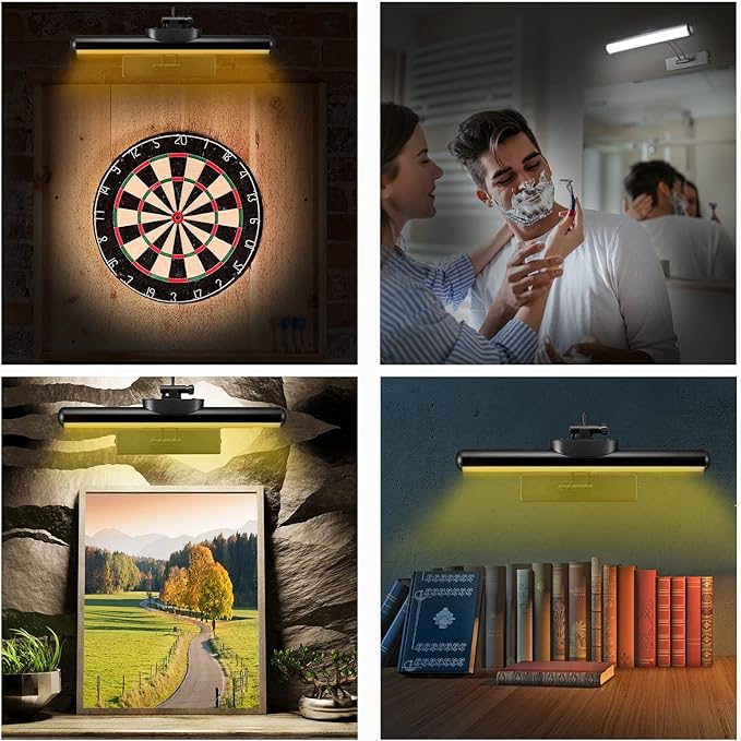 Wireless LED Picture Light with Remote, Rechargeable Battery Painting Light, Dartboard Light Metal Art Lights, 300LM Brightness Adjustable Highlight Display Lamp for Frame Portrait