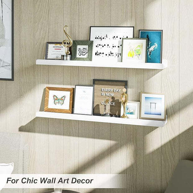 Love-KANKEI 36 Inch Long Floating Shelves Wall Mounted Set of 2, Large Wood Wall Shelves for Storage, Rustic Hanging Shelves for Display,Bedroom Living Room Bathroom Kitchen Office White