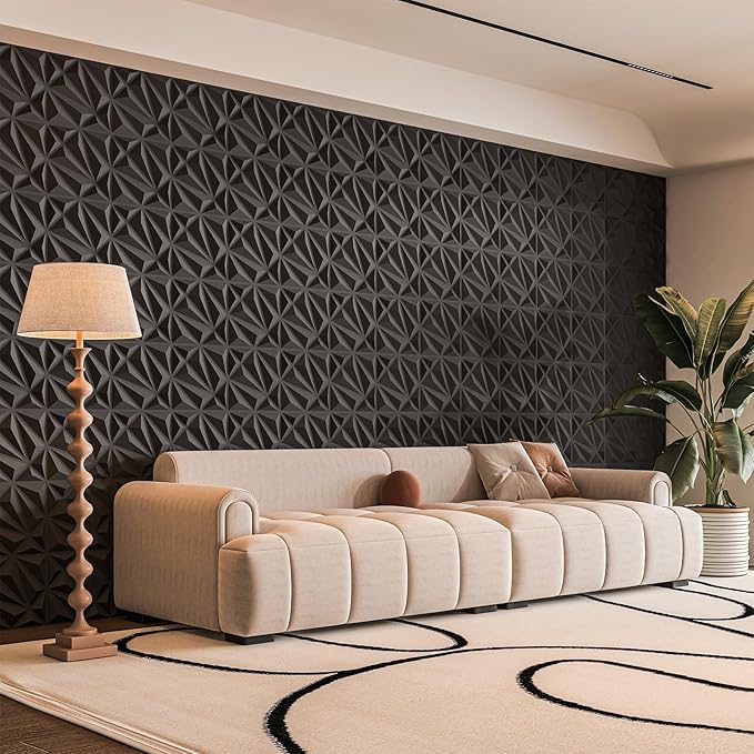 Art3d 33-Pack 3D Wall Panel for Interior Wall Décor, Diamond Textured PVC Accent Wall Paneling for Living Room Bedroom Office TV Wall Background, 11.8"x11.8" Cover 32.Sq.Ft., Black