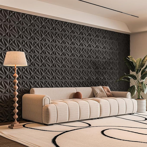Art3d 33-Pack 3D Wall Panel for Interior Wall Décor, Diamond Textured PVC Accent Wall Paneling for Living Room Bedroom Office TV Wall Background, 11.8"x11.8" Cover 32.Sq.Ft., Black