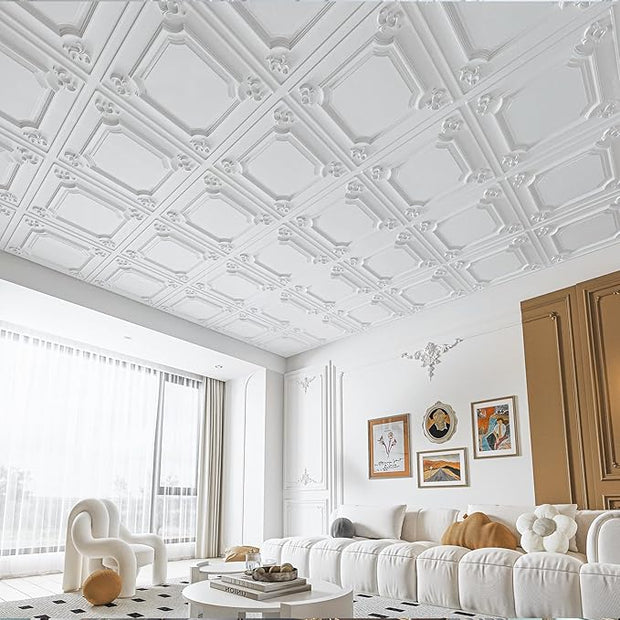 Art3d Drop Ceiling Tiles 24x24 in White (24-Pack, 96 Sq.ft), Wainscoting Panels Glue Up 2x2
