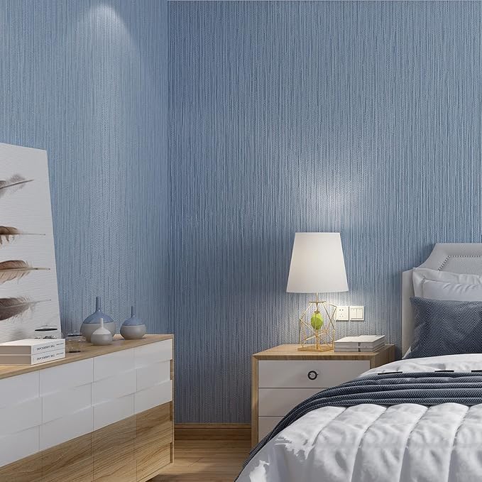 Haimin Grasscloth Wallpaper Textured 24in X 393in Fabric Contact Paper Grey Blue Wall Paper Textured Linen Peel and Stick Self-Adhesive Thick Vinyl Embossed Film Wallpaper (Gray Blue)