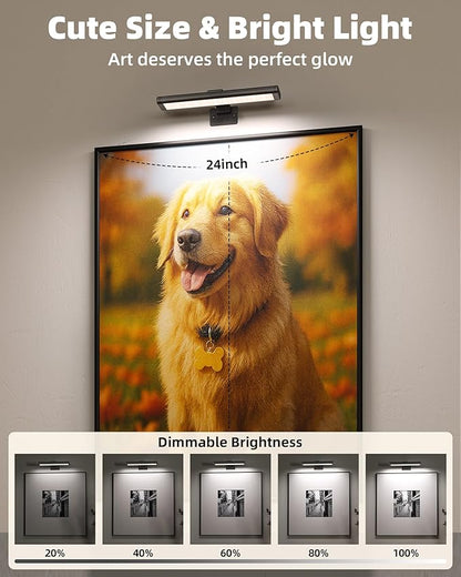 EZVALO Picture Light for Wall, Rechargeable 2400mAh Battery Lights Wireless Remote, 3 Color & Dimmable Magnetic 7.87'' LED Lights Display for Painting, Living Room, Gallery, Bedroom(Black-2P)