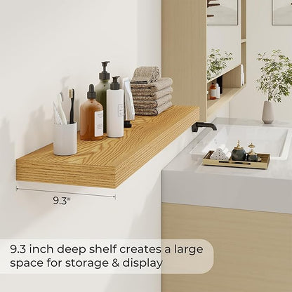 Dreamland 40 Inches Floating Shelves for Wall,9.3 Inch Deep Floating Shelves Set of 2, Large Display & Storage Shelf, Wall Shelf for Bathroom Bedroom Living Room Kitchen Office,Light Brown