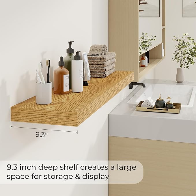 Dreamland 40 Inches Floating Shelves for Wall,9.3 Inch Deep Floating Shelves Set of 2, Large Display & Storage Shelf, Wall Shelf for Bathroom Bedroom Living Room Kitchen Office,Light Brown