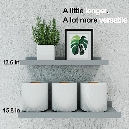 Floating Shelves for Wall Decor, Wall Mounted Wood Storage Shelf for Bedroom, Living Room, Bathroom, Kitchen, Nursery, Display Picture Ledge Shelf with Lip Set of 2-14 Inches, Grey