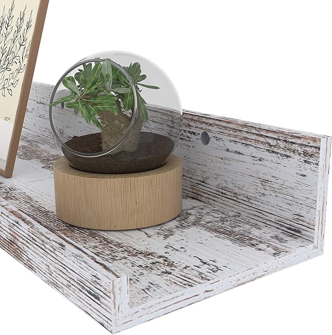 Lavezee 24 Inch Floating Shelves for Wall Set of 3, Rustic Picture Ledge Wall Mounted Shelf for Living Room, Bedroom, Kitchen, Bathroom, Distressed White