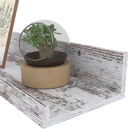 Lavezee 24 Inch Floating Shelves for Wall Set of 3, Rustic Picture Ledge Wall Mounted Shelf for Living Room, Bedroom, Kitchen, Bathroom, Distressed White