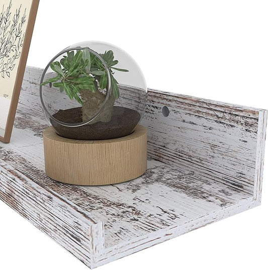 Lavezee 24 Inch Floating Shelves for Wall Set of 3, Rustic Picture Ledge Wall Mounted Shelf for Living Room, Bedroom, Kitchen, Bathroom, Distressed White