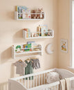 Nursery Book Shelves for Wall Set of 3, White Natural Wood Bookshelf Wall Decor, Small Floating Shelf Organizer for Kids Room, Bedroom, Kitchen Spice Rack