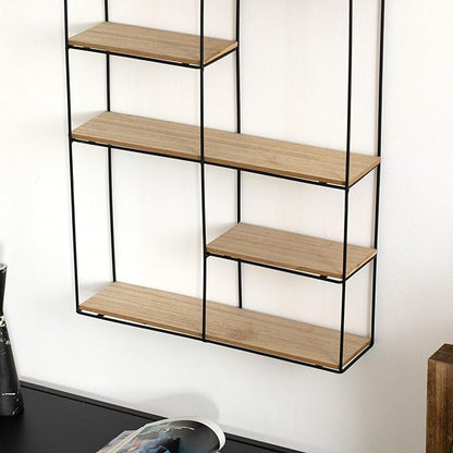 Vintiquewise Rectangular 4-Tier Floating Wall Shelf - Metal and Wood Wall-Mounted Display Shelf - Multi-Functional Wall Storage, Perfect for Entryway, Bathroom, Bedroom, Living Room, or Office