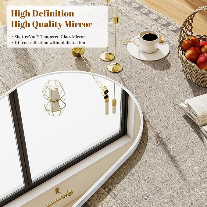 32 x 34 inch Arch Wall Mirror, White Arched Bathroom Vanity Mirrors for Over Sink, Metal Frame Room Wall Decor Haning or Leaning for Entryway, Bedroom, Living Room