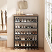 Shoe Rack Organizer 6 Tier Metal Organizer Shelf with Industrial MDF Board and Layer Fabric for Entryway Closet Bedroom Living Room Garage,Black & Rustic Brown (Black+Rustic Brown, 6 Tier)