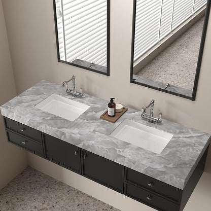 JSEVEM 16"×118" Thick Grey White Cloud Pattern Marble Wallpaper Peel and Stick Vinyl Gray White Marble Contact Paper for Cabinet Waterproof Glossy Granite Wall Sticker for Walls Table Desk Countertops