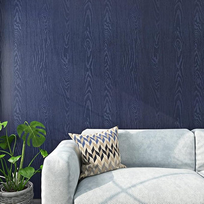 Wood Contact Paper Dark Blue Peel and Stick Wallpaper,Thickened No Teari Vinyl Wrap Sticker, Self Adhesive Waterproof Faux Wood Grain Wallpaper Cover Cabinets Desk Furniture Decoration 17.7" x 78.7"