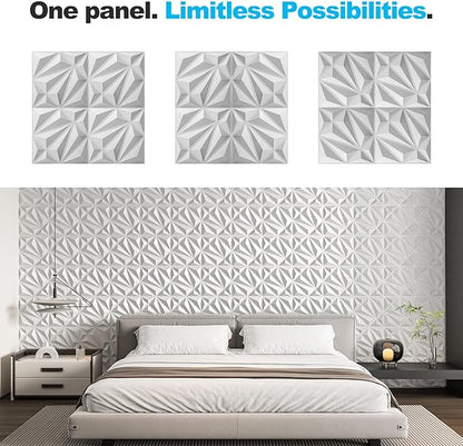 Art3d 33-Pack 3D Wall Panel for Interior Wall Décor, Diamond Textured PVC Accent Wall Paneling for Living Room Bedroom Office TV Wall Background, 11.8"x11.8" Cover 32.Sq.Ft., White
