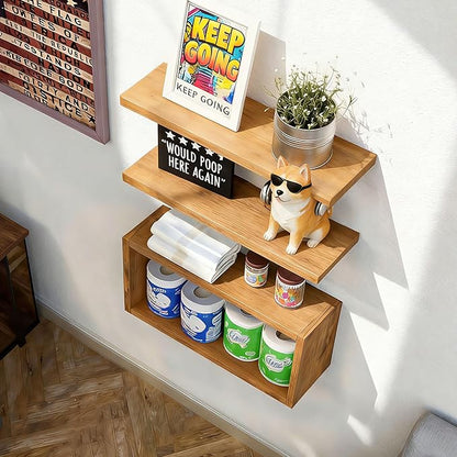 Wall Mounted Floating Shelf, c Long for Bedroom Living Room Kitchen Staircase Bathroom Above Toilet Wall Decoration Book Storage Room Recoration (3piece Set) Natural Wood Color