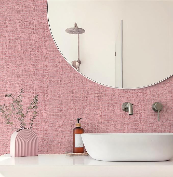 Guvana Grasscloth Peel and Stick Wallpaper Pink Textured Contact Paper Modern Removable Self Adhesive Wall Paper Thicken Fabric Faux Linen Wallpaper for Bedroom Living Room Nursery 78.7inx15.7in
