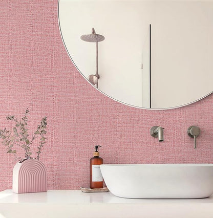 Guvana Grasscloth Peel and Stick Wallpaper Pink Textured Contact Paper Modern Removable Self Adhesive Wall Paper Thicken Fabric Faux Linen Wallpaper for Bedroom Living Room Nursery 78.7inx15.7in