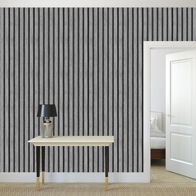 Yun-aeon Natural Wood Peel and Stick Wallpaper Grey Wood Slats - 17.3"x 1200" Self-Adhesive Waterproof Vinyl Removable Wall Paper for Wall Decor Bedroom
