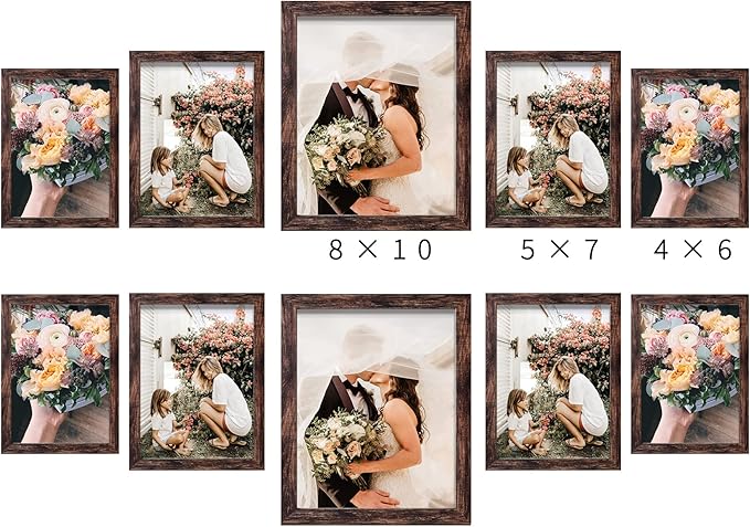 LUCKYLIFE Picture Frame Set 10-Pack, Gallery Wall Frame Collage with 8x10 5x7 4x6 Frames in Brown Finishes