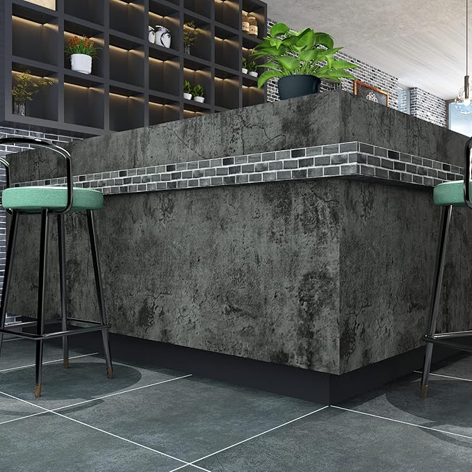 VaryPaper 15.7''x315'' Industrial Cracked Concrete Wallpaper Peel and Stick Grey Concrete Contact Paper for Countertops Waterproof Self Adhesive Vinyl Cement Removable Wallpaper for Bathroom Bedroom