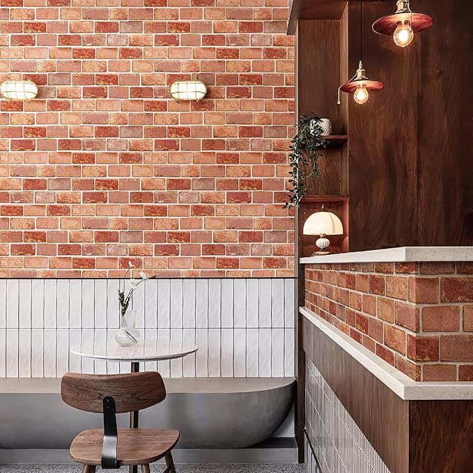 JiffDiff Brick Wallpaper Peel and Stick, Removable Vintage Self Adhesive Wallpaper Renter Friendly Textured Stick on Wallpaper Contact Paper （17.3