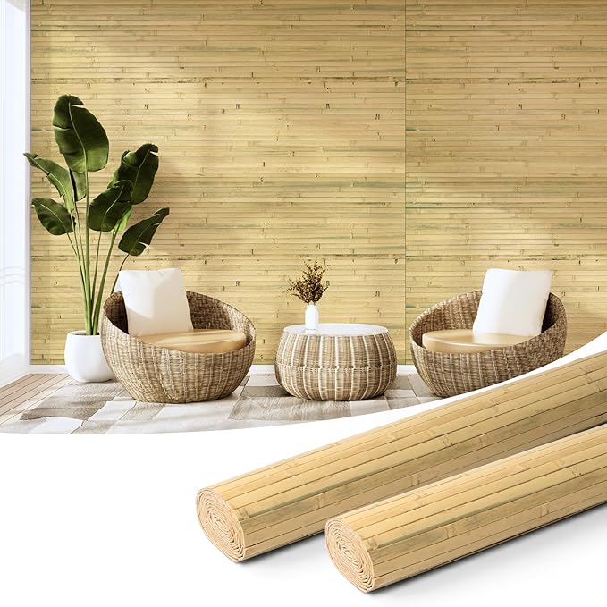 Art3d Natural Bamboo Wall Panel for Interior Wall Decor, Renewable Pole Wrap Wainscoting Paneling for Wall Ceiling Furniture Cabinet Office, 48 x 96 Inch, 2-Pack - Natural