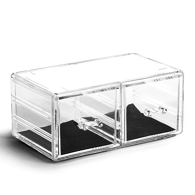 BINO THE MANHATTAN SERIES Acrylic Makeup Drawer Organizer- 2 Drawer Short | Clear Beauty Organizers and Storage| Cosmetic & Makeup Drawer| Home Organization| Jewelry & Vanity Accessories Drawers