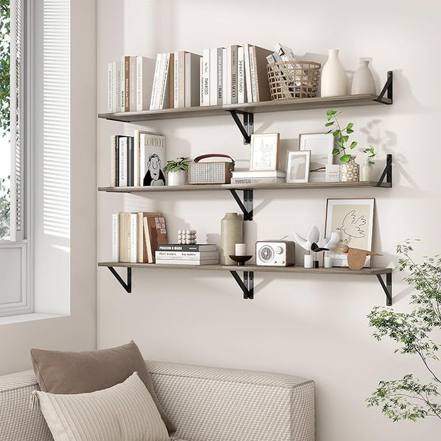 Axeman 55 Inch Floating Shelves | 8 Inch Deep Grey Wall Shelves Set of 2 | 55" W x 8" D Rustic Grey Wood Shelves for Bathroom Kitchen Living Room