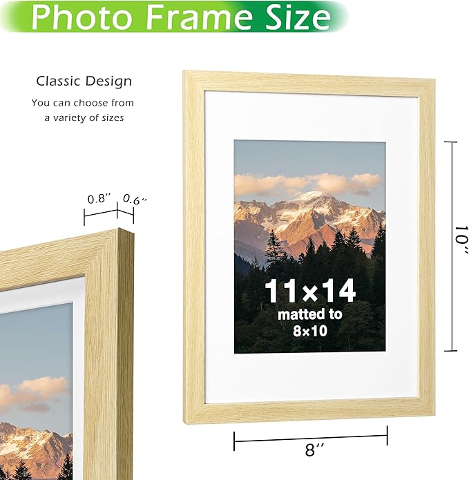 FrameWorks 2-Pack, 11x14 Matted to 8x10 Picture Frame, Natural Oak – Classic Wooden Photo Frame with Tempered Glass, Modern Matte Finish for Prints, Posters, Certificates & Wall Decor – Gallery-Ready
