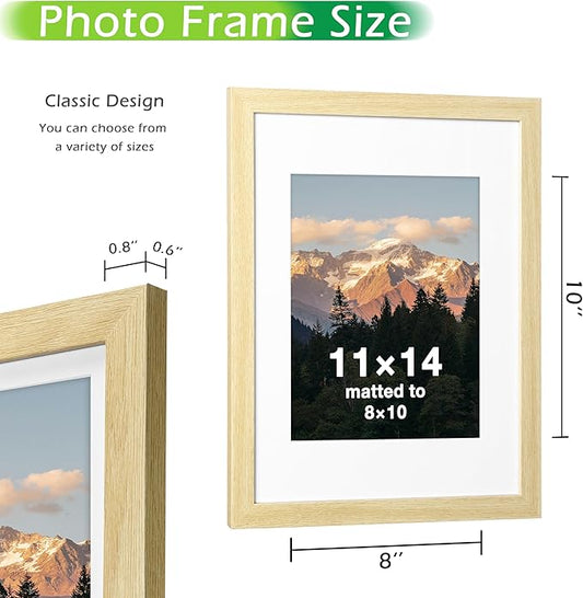 FrameWorks 2-Pack, 11x14 Matted to 8x10 Picture Frame, Natural Oak – Classic Wooden Photo Frame with Tempered Glass, Modern Matte Finish for Prints, Posters, Certificates & Wall Decor – Gallery-Ready
