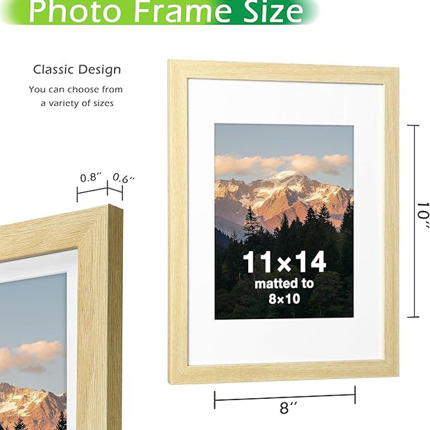 FrameWorks 2-Pack, 11x14 Matted to 8x10 Picture Frame, Natural Oak – Classic Wooden Photo Frame with Tempered Glass, Modern Matte Finish for Prints, Posters, Certificates & Wall Decor – Gallery-Ready