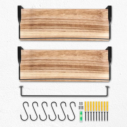 Uten Floating Shelves, Wall Shelf Outdoor, 42x15x8 cm, Shelving Unit for Wall, Towel Holder 6 Hooks, Kitchen Spice Rack, Storage Organiser Shelf for Bedroom, Bathroom, Living Room, Office