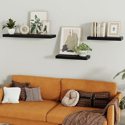 Vivelove Black Bathroom Shelves Over Toilet, 16" Floating Shelves, Wall Shelf for Bathroom Bedroom, Living Room, Kitchen, Office Home Decor, Narrow Shelves with Invisible Brackets Set of 2