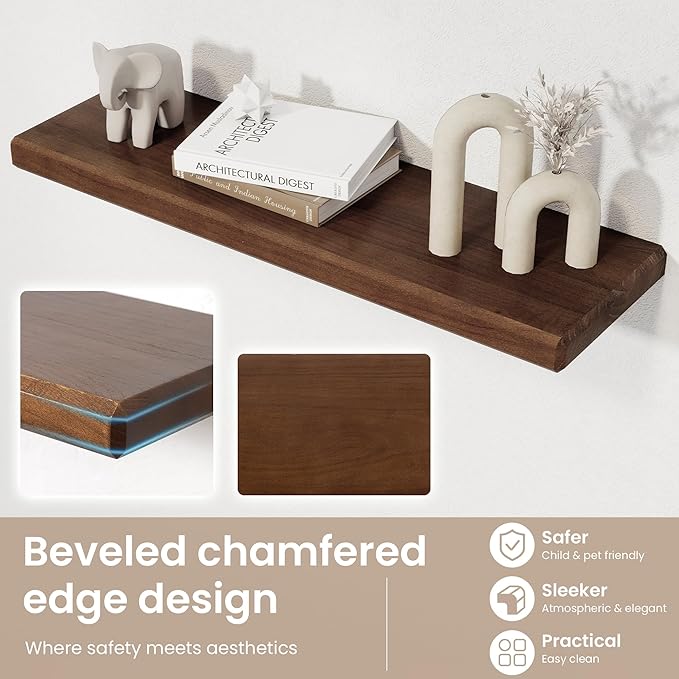 Axeman 30Inch Natural Wood Floating Shelves for Wall|Rustic Wooden Shelves for Bedroom Kitchen Bathroom|Storage Shelf with Invisible Bracket for Wall Mounted|Set of 1|Walnut Color