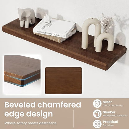 Axeman 30Inch Natural Wood Floating Shelves for Wall|Rustic Wooden Shelves for Bedroom Kitchen Bathroom|Storage Shelf with Invisible Bracket for Wall Mounted|Set of 1|Walnut Color